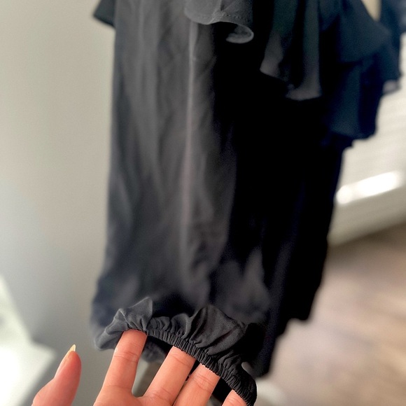 Abercrombie & Fitch Ruffle Chiffon Mini Dress Black Deep V Neck - Picture 4 of 8